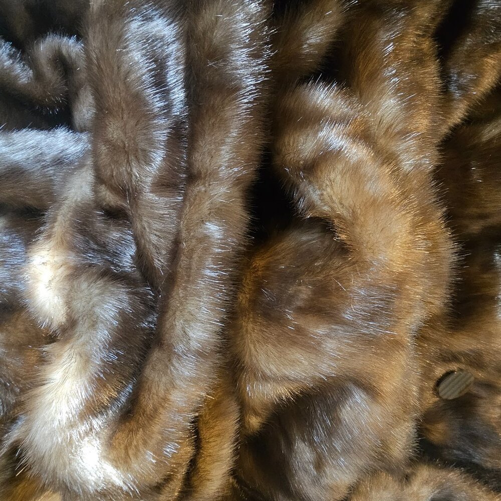 Vintage XS Rachel Zoe Horizontal Chestnut Faux Mink Cropped Fur Coat Soft - Picture 5 of 12